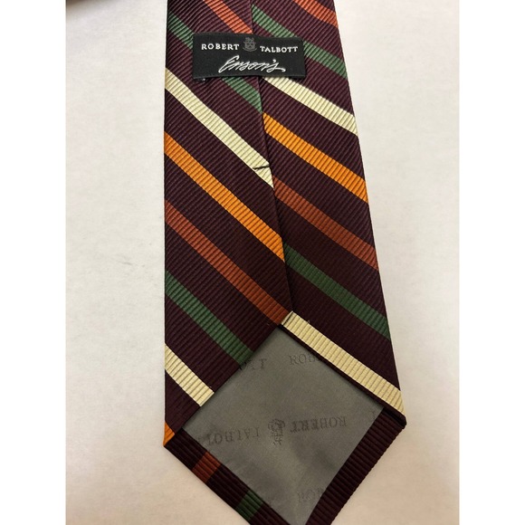 Robert Talbott Necktie Men's One Size Multicolor Silk Striped Repp Classic Brown - Picture 3 of 3